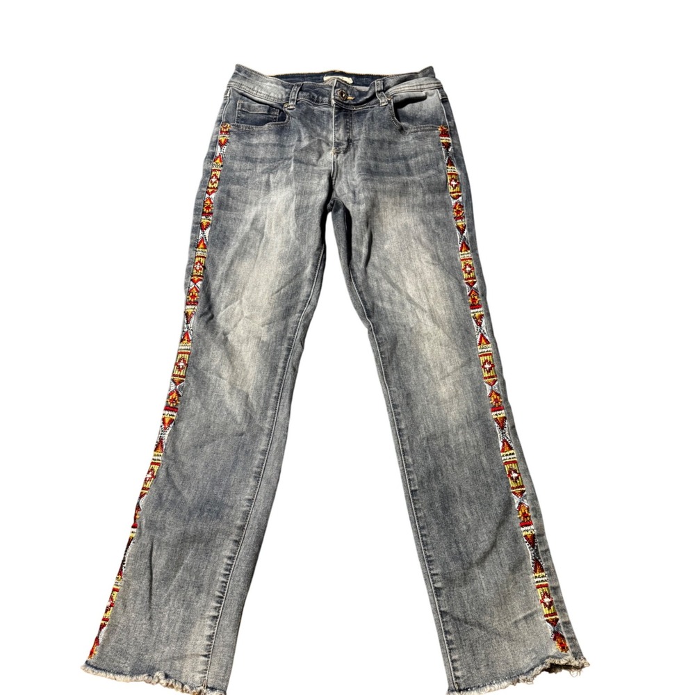 Luxe Moda Embroidered Trim Jeans‎ Womens Size 8 Frayed Hem Denim